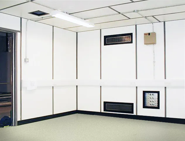 Modular electromagnetic shielded room installation providing RF attenuation for sensitive equipment